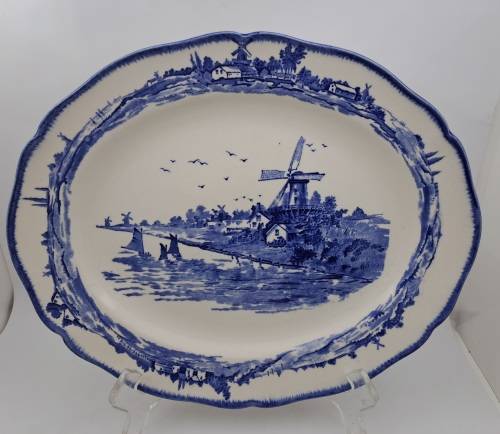 1930's Royal Doulton Norfolk D6394 Blue & White Oval Plate 280mm x230mm