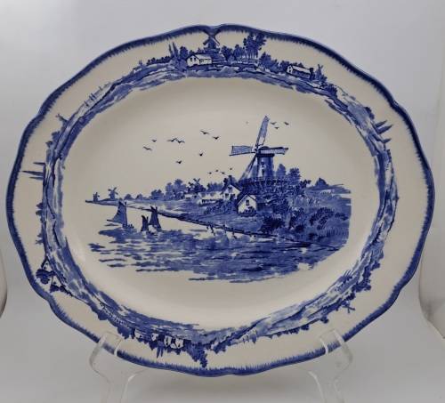 1930's Royal Doulton Norfolk D6394 Blue & White Oval Plate 280mm x230mm