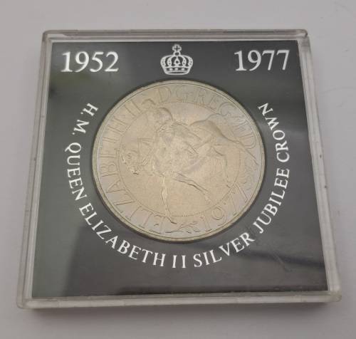 1952-1977 H.M Queen Elizabeth II Silver Jubilee Proof crown in perspex holder