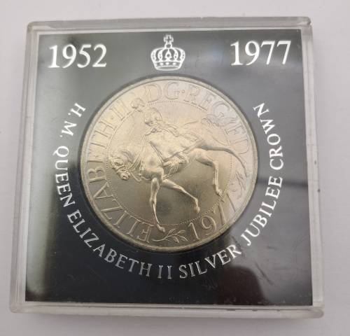 1952-1977 H.M Queen Elizabeth II Silver Jubilee Proof crown in perspex holder