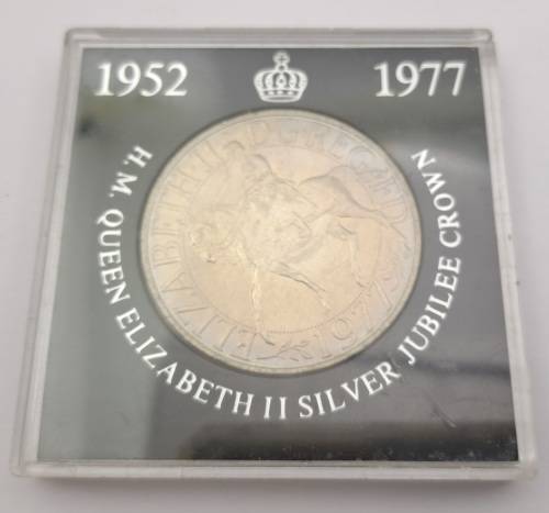 1952-1977 H.M Queen Elizabeth II Silver Jubilee Proof crown in perspex holder