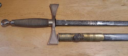 Antique/ Vintage Toye Kenning and Spencer ceremonial Masonic sword in scabbard 873mm (some rust )