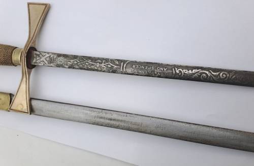 Antique/ Vintage Toye Kenning and Spencer ceremonial Masonic sword in scabbard 873mm (some rust )