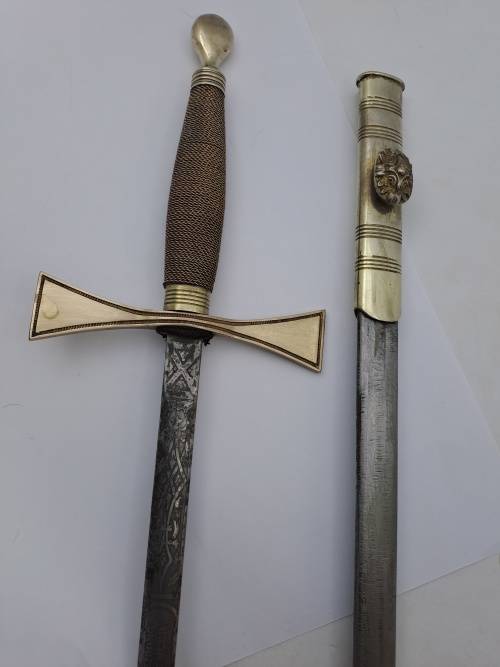 Antique/ Vintage Toye Kenning and Spencer ceremonial Masonic sword in scabbard 873mm (some rust )