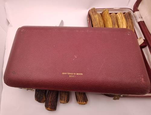 12pc Vintage `Lasher` Taylor`s Eye Witness Sheffield England Cutlery set with Antler Handles-Boxed