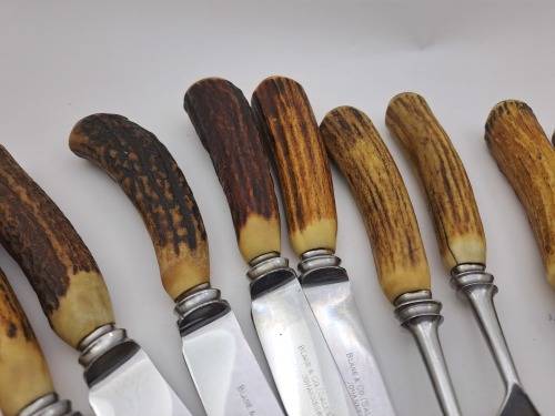 12pc Vintage `Lasher` Taylor`s Eye Witness Sheffield England Cutlery set with Antler Handles-Boxed