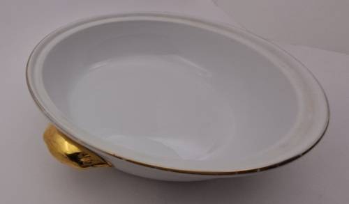 Vintage Royal Worcester Evesham Porcelain Gold Handle Casserole  Dish with lid shape 22 size 3(used)