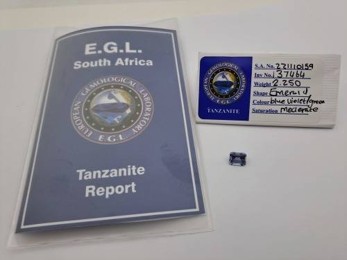 E.G.L Certified 2,250 ct Natural Tanzanite -Emerald-Blue-Violet/ Green,-full report -in Capsule