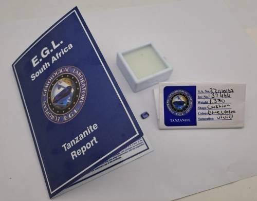 E.G.L Certified 1,330 ct Natural Tanzanite -Cushion -Blue-Violet Vivid AAA,-full report -in Capsule