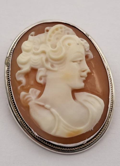 Vintage Silver (.800) Shell Cameo Pendant 29x22mm