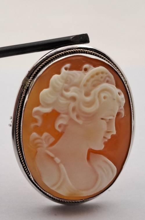 Vintage Silver (.800) Shell Cameo Pendant 29x22mm