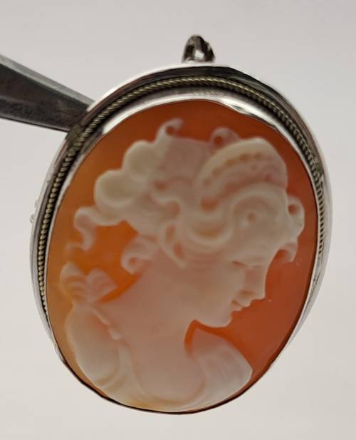 Vintage Silver (.800) Shell Cameo Pendant 29x22mm