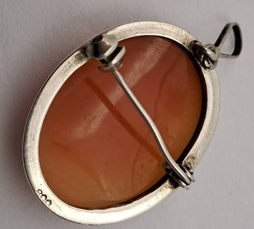 Vintage Silver (.800) Shell Cameo Pendant 29x22mm