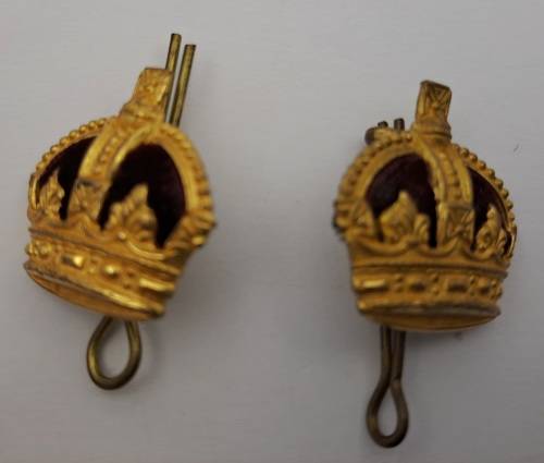 2 x British Kings Crown Badges /Pins 25x26mm