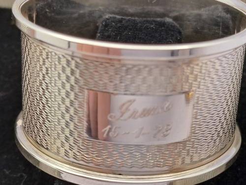 Pair of Vintage 1967&1968 Hallmarked STERLING SILVER napkin Rings Boxed-Engraved