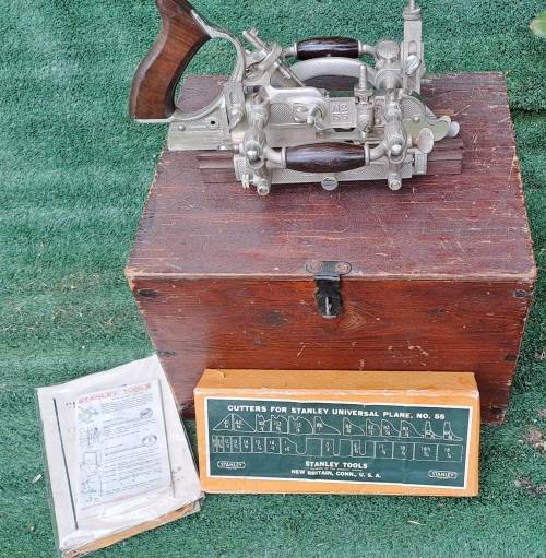 1940`s Stanley Universal Plane No.55 with all 55 cutters in Original wooden Box -Excellent