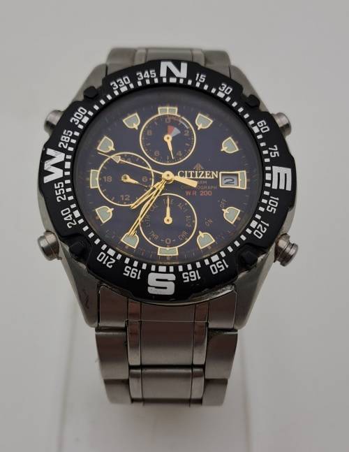 Pre-owned Citizen Promaster WR200 Alarm Chronograph Mens Quartz watch -Working