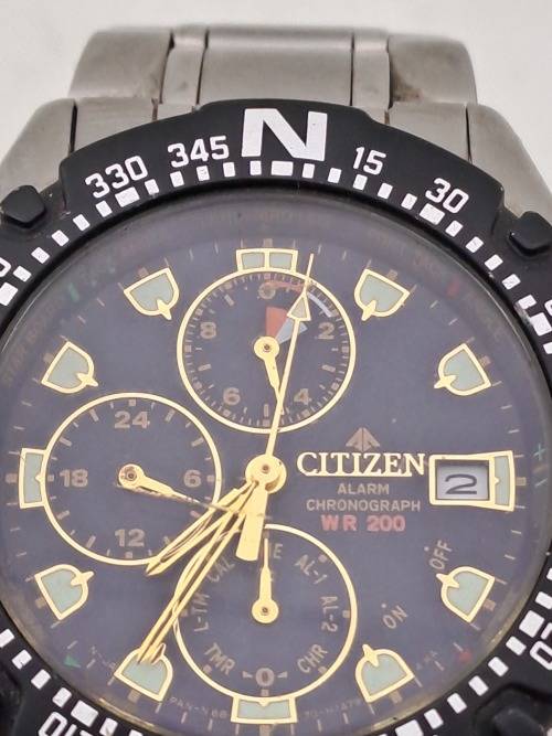 Pre-owned Citizen Promaster WR200 Alarm Chronograph Mens Quartz watch -Working