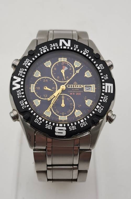 Pre-owned Citizen Promaster WR200 Alarm Chronograph Mens Quartz watch -Working