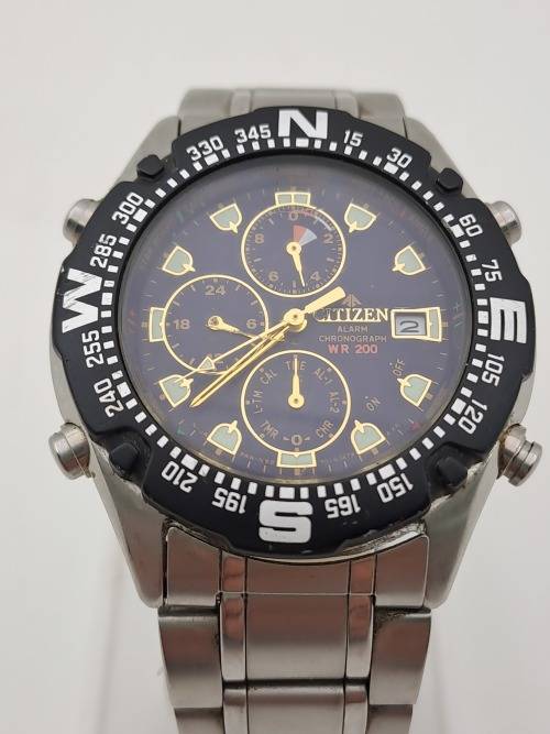 Pre-owned Citizen Promaster WR200 Alarm Chronograph Mens Quartz watch -Working