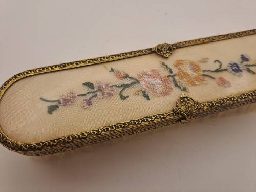 Pair of Vintage Embroidered Brass dressing Table brushes