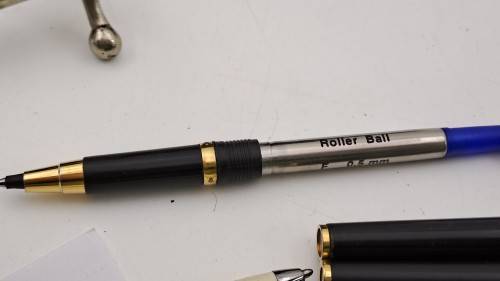Pre-owned 3 Vintage Black and Gold Parkers Fountain Pen, 2 x Rollerballs Branded in Case