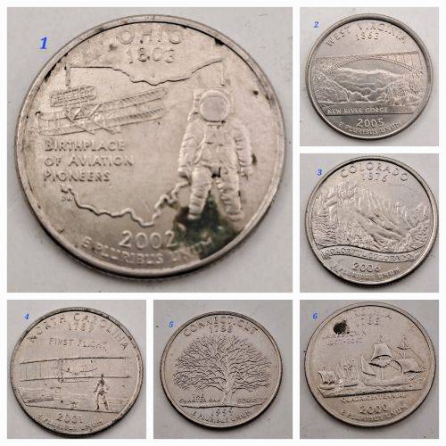 6 x USA Washington ¼ Dollars-Ohio-West Virginia-Colorado-North Carolina-Connecticut-Virginia
