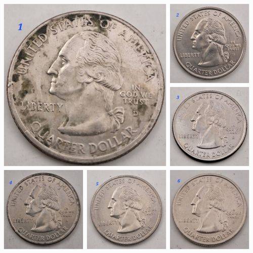 6 x USA Washington ¼ Dollars-Ohio-West Virginia-Colorado-North Carolina-Connecticut-Virginia