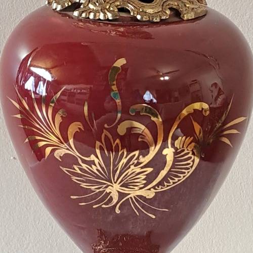 Beautiful Large Antique Brass and Glass Mantle Ewer -41cm Tall
