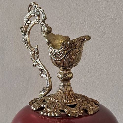 Beautiful Large Antique Brass and Glass Mantle Ewer -41cm Tall