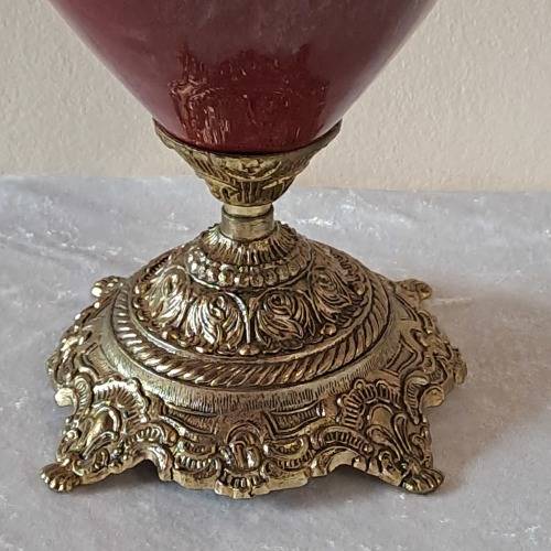 Beautiful Large Antique Brass and Glass Mantle Ewer -41cm Tall