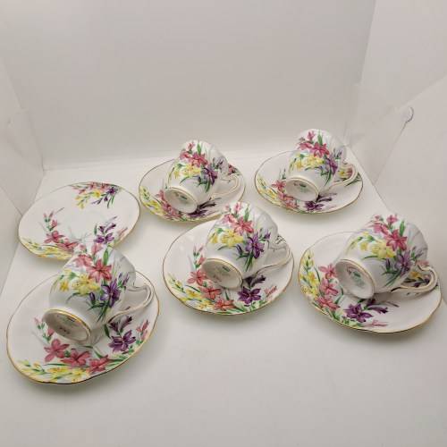 1950`s Royal Standard Garden Glory Demitasse 5 Cups ,6 Saucers (1 Cup chipped and 1 hairline Crack)