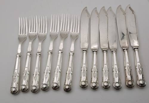 12 Pc Vintage E.P.N.S (Silver Plated) Fish Cutlery set in Box (Box not in Good shape )
