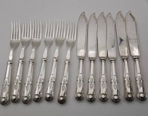 12 Pc Vintage E.P.N.S (Silver Plated) Fish Cutlery set in Box (Box not in Good shape )