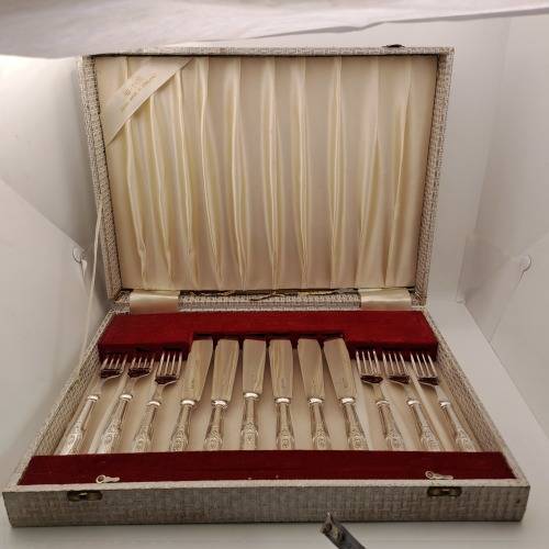 12 Pc Vintage E.P.N.S (Silver Plated) Fish Cutlery set in Box (Box not in Good shape )
