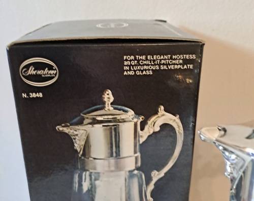 For The Elegant Hostess Sheratonn -Chill-It-Pitcher in Luxurious Silverplate and Glass -unused-Italy