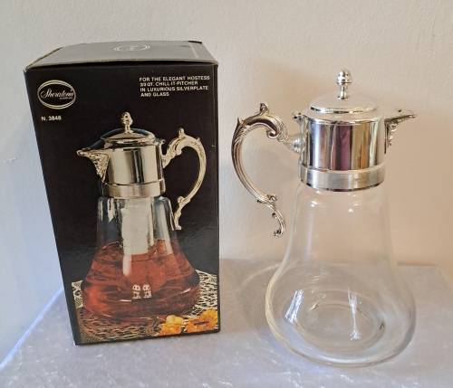 For The Elegant Hostess Sheratonn -Chill-It-Pitcher in Luxurious Silverplate and Glass -unused-Italy