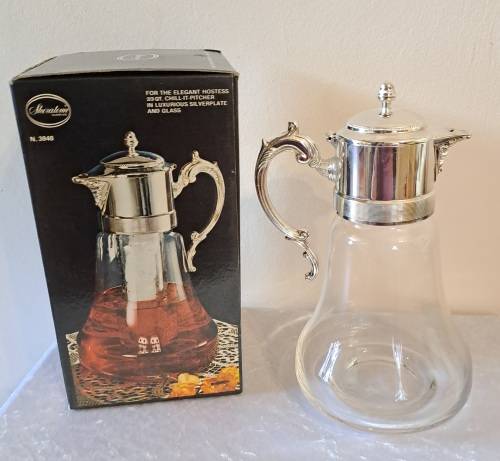 For The Elegant Hostess Sheratonn -Chill-It-Pitcher in Luxurious Silverplate and Glass -unused-Italy