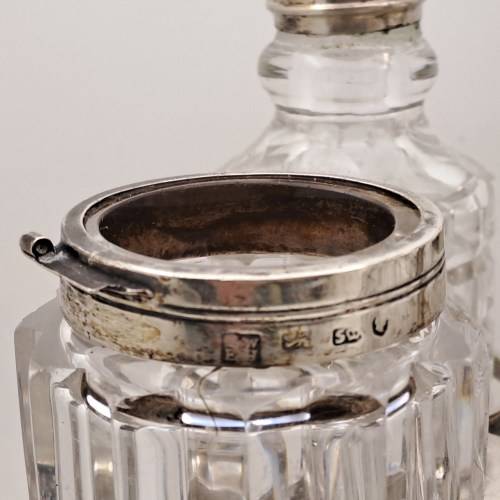 Antique Cruet Set with Hallmarked Sterling Silver Lids -see condition