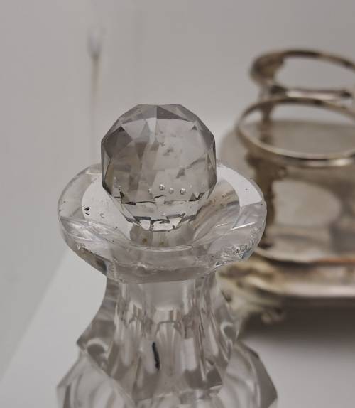 Antique Cruet Set with Hallmarked Sterling Silver Lids -see condition
