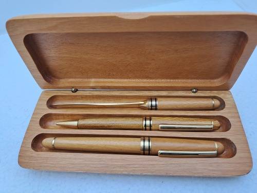 Wood Pen Set- Ballpoint Pen, Fountain Pen with Iridium Point Germany and letter opener in Case
