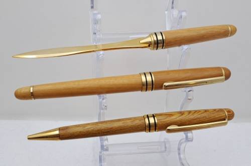 Wood Pen Set- Ballpoint Pen, Fountain Pen with Iridium Point Germany and letter opener in Case