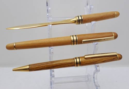 Wood Pen Set- Ballpoint Pen, Fountain Pen with Iridium Point Germany and letter opener in Case