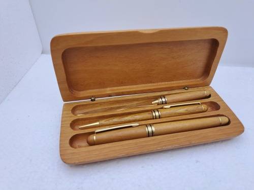 Wood Pen Set- Ballpoint Pen, Fountain Pen with Iridium Point Germany and letter opener in Case