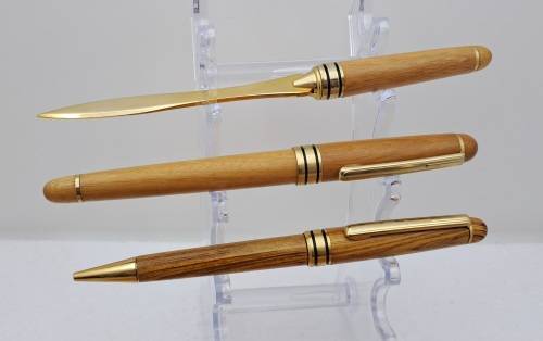 Wood Pen Set- Ballpoint Pen, Fountain Pen with Iridium Point Germany and letter opener in Case