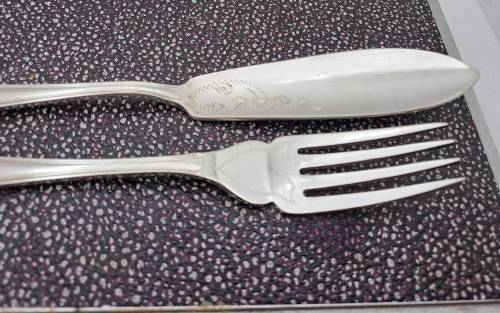 12 Pc Vintage Silver Plated  Fish Cutlery set -Boxed -(one fork different pattern)