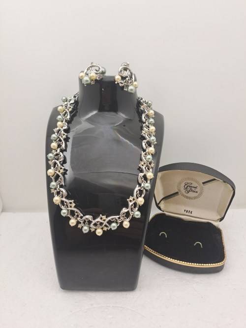 Vintage Trifari  Pearl Necklace with Matching Earrings -Made in Italy