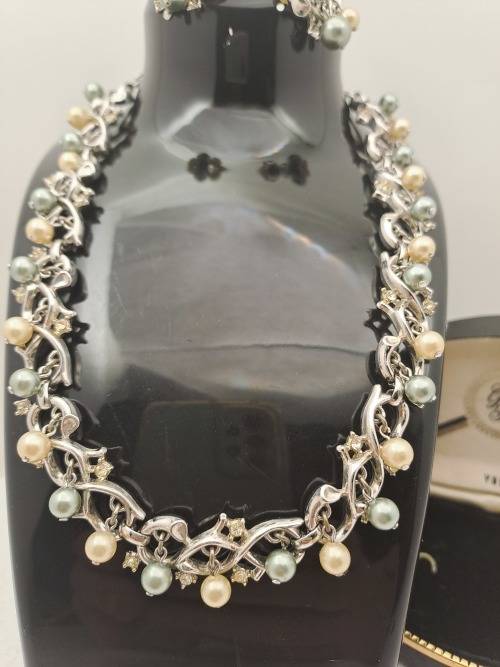 Vintage Trifari  Pearl Necklace with Matching Earrings -Made in Italy