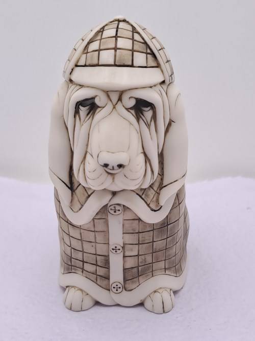 Rare Vintage Collectable John Biccard Crushed Marble Figurine - Detective Bloodhound Dog