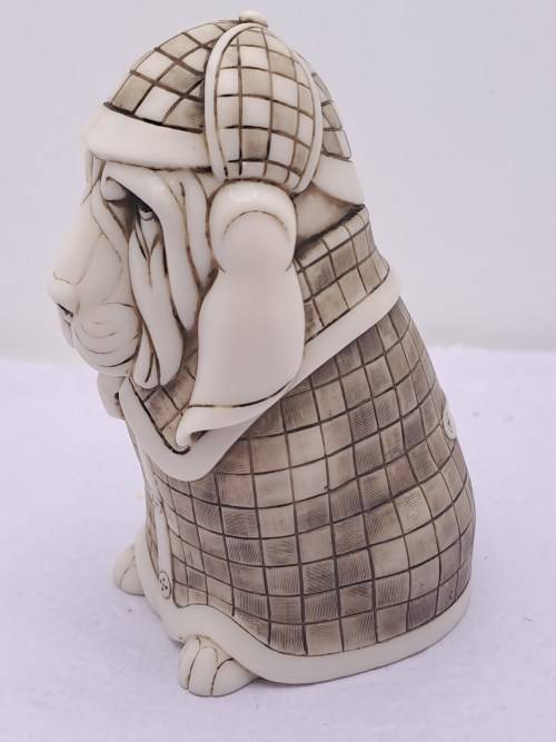 Rare Vintage Collectable John Biccard Crushed Marble Figurine - Detective Bloodhound Dog